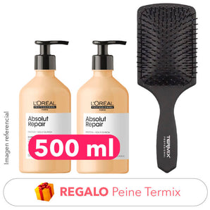 Pack REPARACIÓN de cab. DAÑADO XL : Shampoo 500ml + Acondicionador 500ml + REGALO Peine Prof. Termix