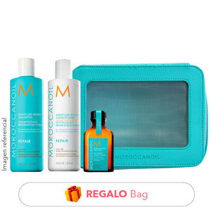 Pack REPARADOR cab. DAÑADO: Shampoo sin sulfato + Acondicionador + Aceite 25ml (viral) + REGALO Bag