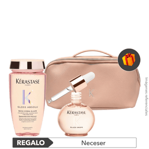 Pack ANTIFRIZZ y BRILLO: Shampoo + Aceite Glaze Drops · Perfume Capilar + REGALO Neceser