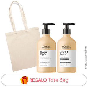 Pack REPARACIÓN de cab. DAÑADO XL : Shampoo 500ml + Acondicionador 500ml + REGALO Tote Bag