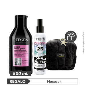 Pack COLOR Y ANTIFRIZZ: Shampoo 500ml + Tratamiento One United 150ml+ REGALO neceser