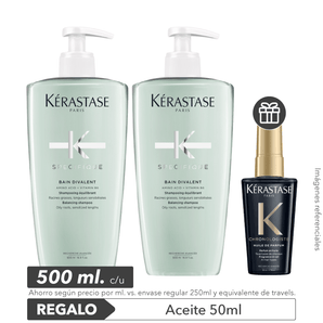 Dúo cuero cab. GRASO: 2 Shampoos Divalent 500ml + REGALO Aceite 50ml
