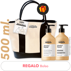 Pack REPARACIÓN de cab. DAÑADO XL : Shampoo 500ml + Acondicionador 500ml + REGALO Bolso