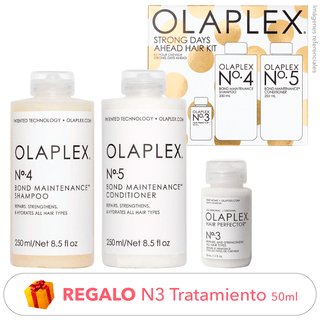 Kit Básicos OLAPLEX: N°4 Shampoo 250ml + N°5 Acondicionador 250ml + REGALO N°3 Tratamiento (Viral) 50ml