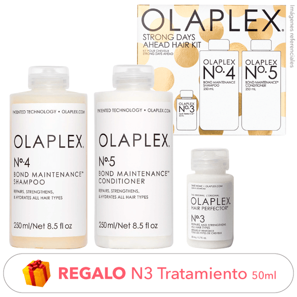 Kit Básicos OLAPLEX: N°4 Shampoo 250ml + N°5 Acondicionador 250ml + REGALO N°3 Tratamiento (Viral) 50ml